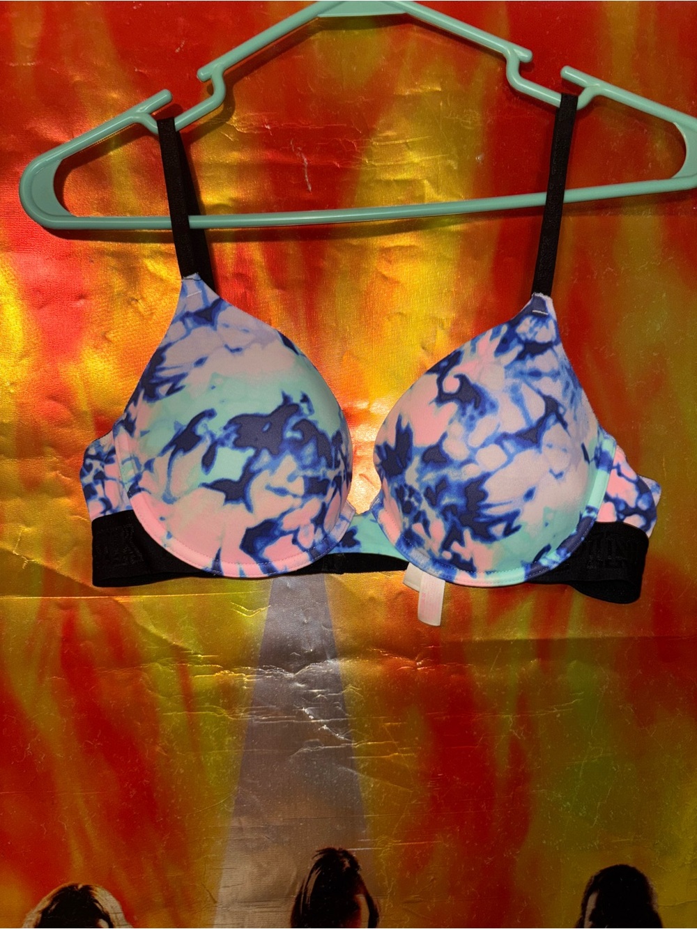 PINK Victoria's Secret Pastel Blue-Pink Tie-Dye Push-Up Bra